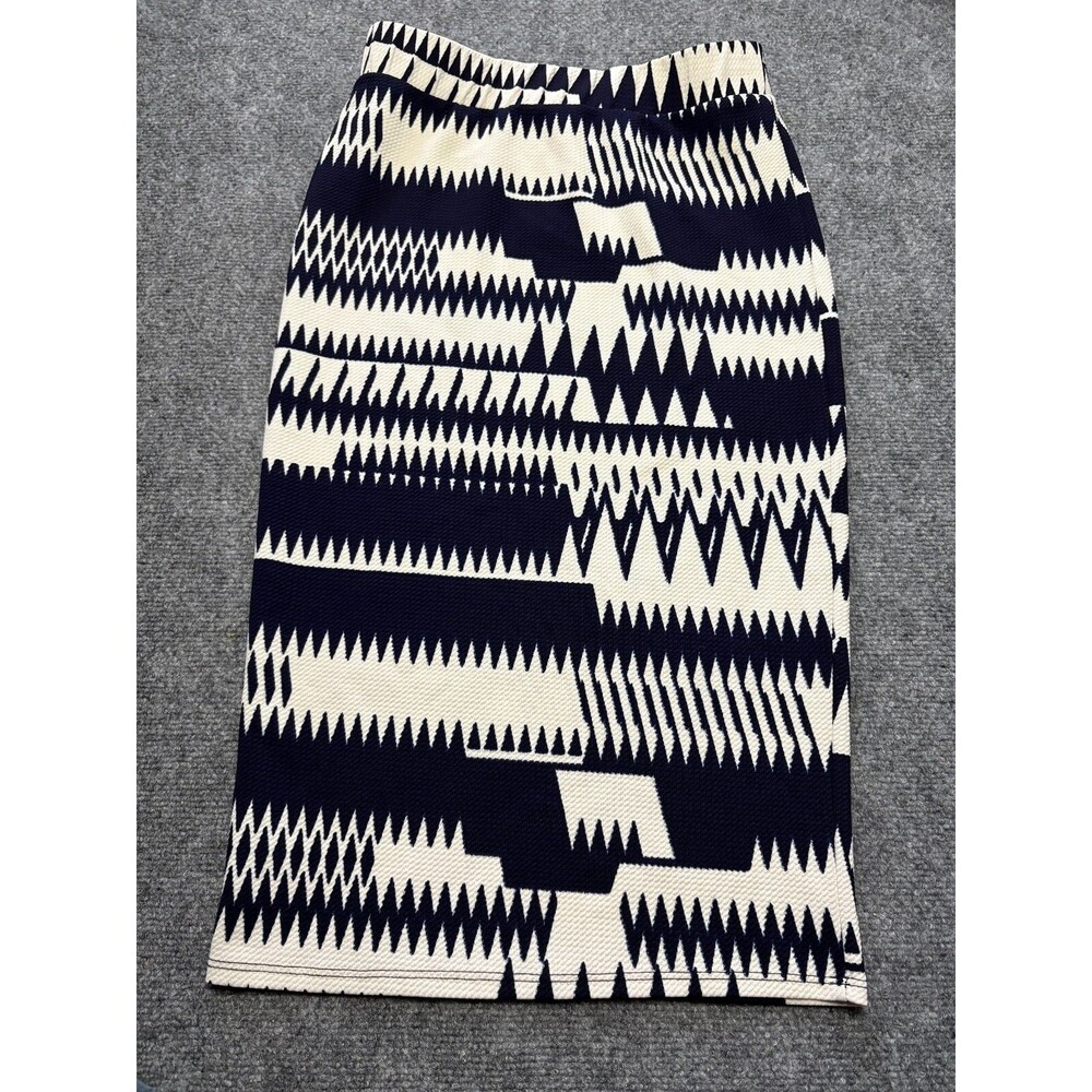 Daily Special Skirt Womens Large L Blue White Zig Zag Pattern Vintage Stretch